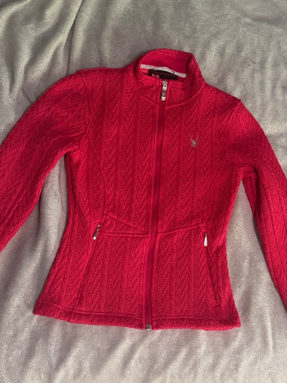 Spyder Women's Bright Red Cable Knit Zip-Up Utility Jacket